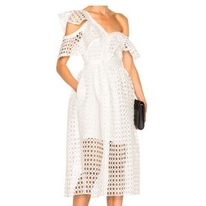 Self-Portrait Asymmetrical White Crochet One Shoulder Dress